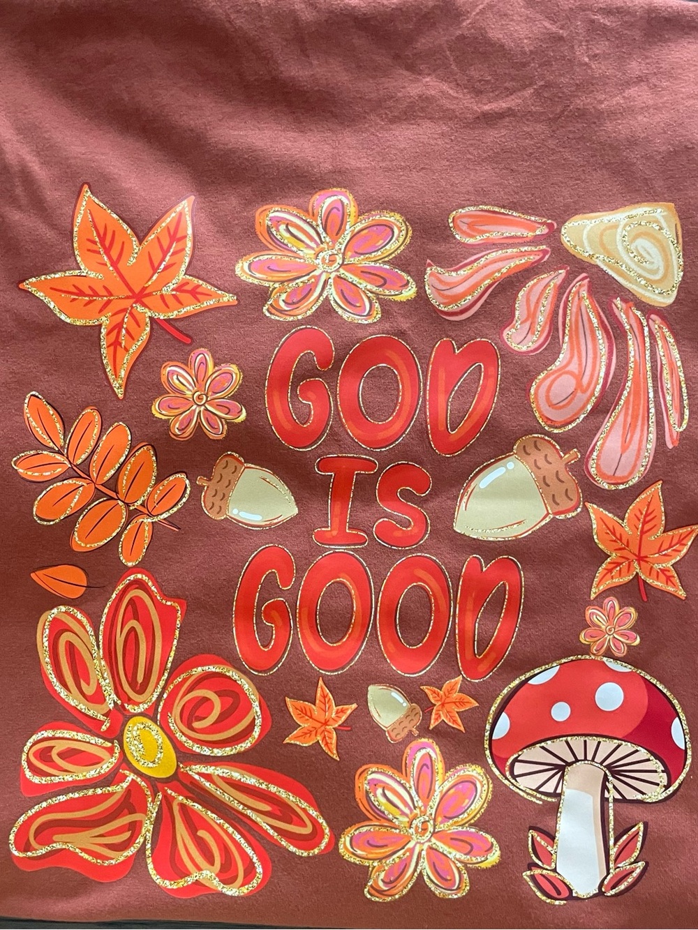 George Kids Long Sleeve Tee - Red and Orange Floral 'God Is Good' Graphic
